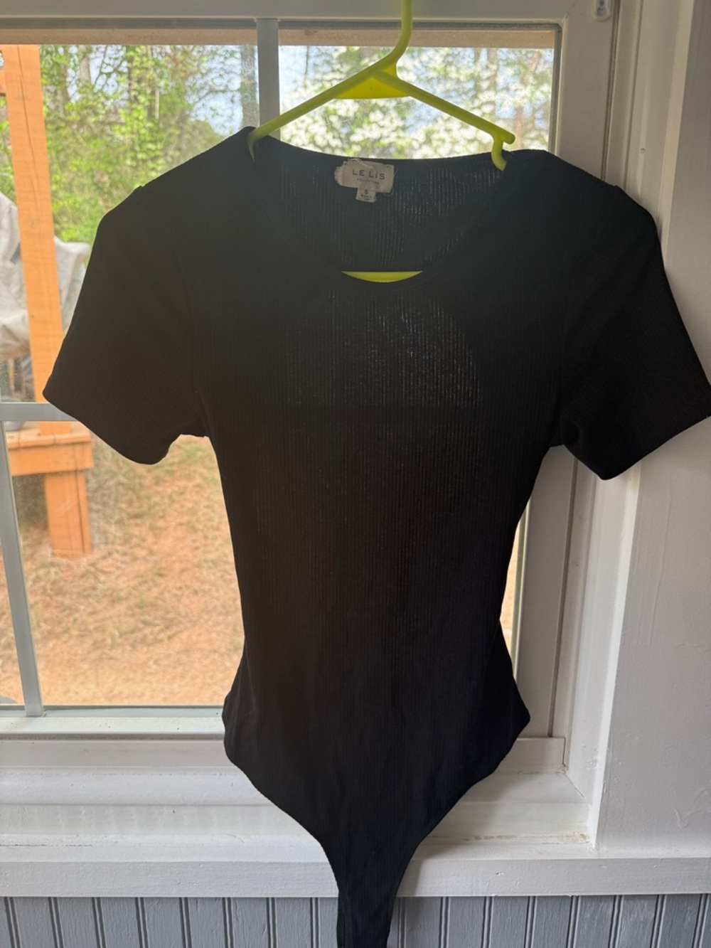 Le Lis Black Ribbed Short Sleeve Bodysuit